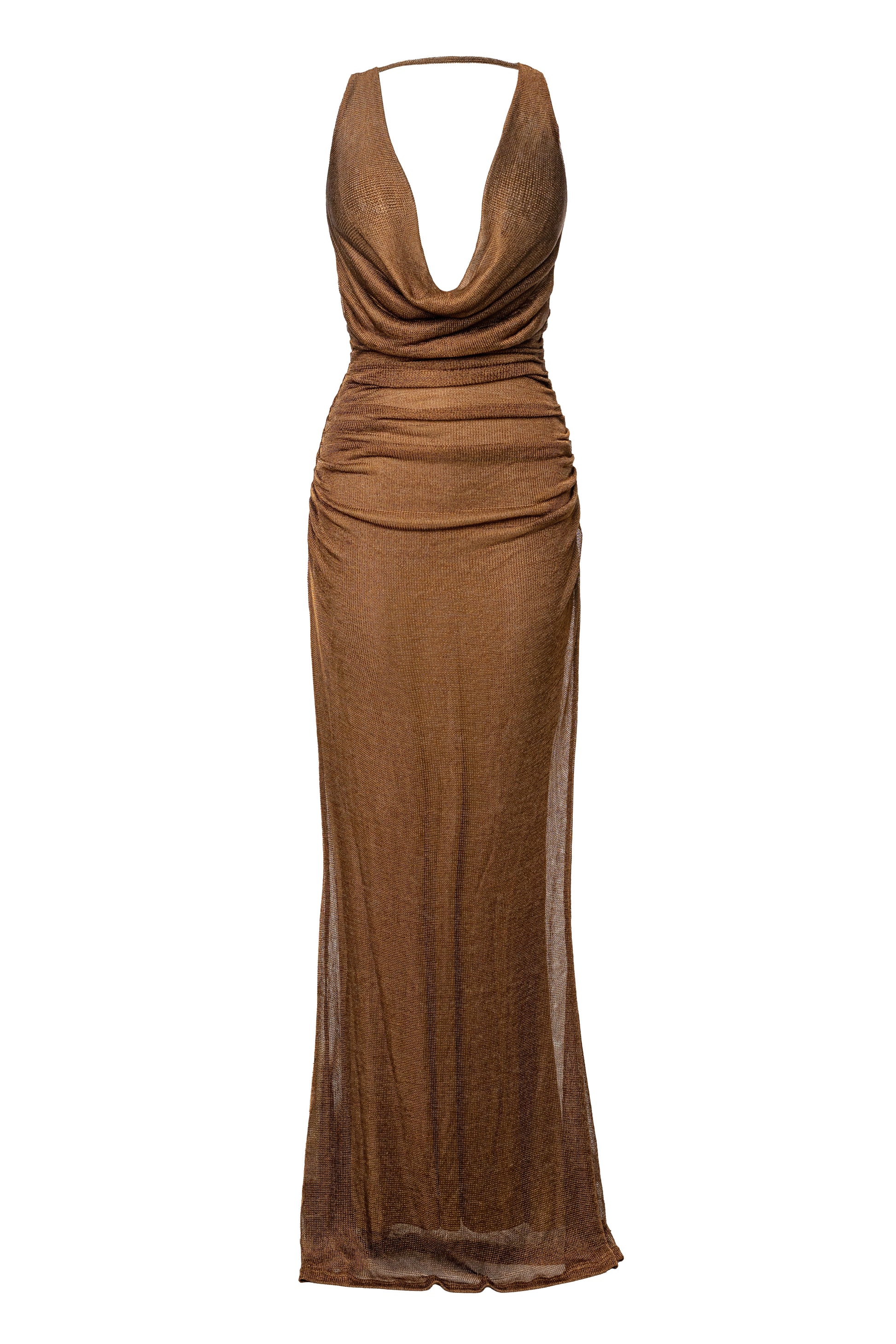 Bronze Charmed Metallic Drape Dress