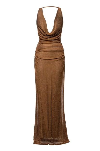 Bronze Charmed Metallic Drape Dress
