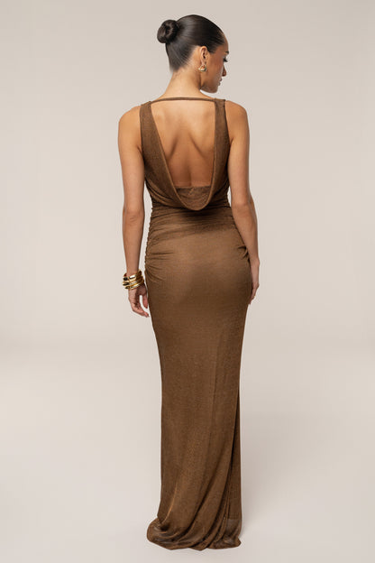 Bronze Charmed Metallic Drape Dress